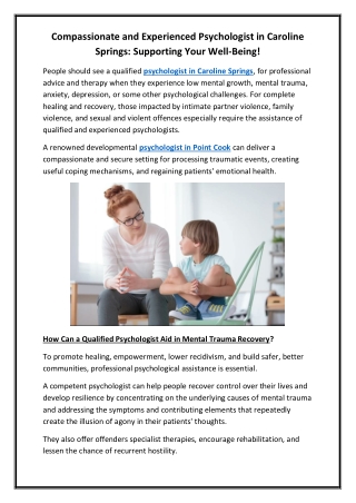 Compassionate and Experienced Psychologist in Caroline Springs Supporting Your Well-Being