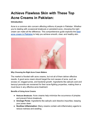 Achieve Flawless Skin with These Top Acne Creams in Pakistan