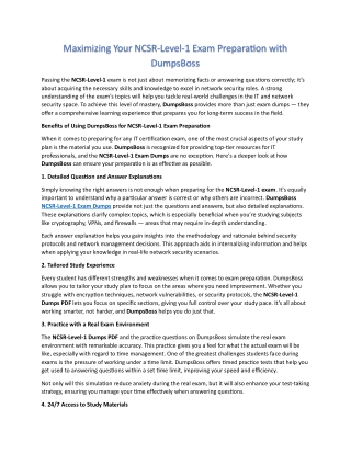 NCSR-Level-1 Exam Dumps from DumpsBossYour Shortcut to Success