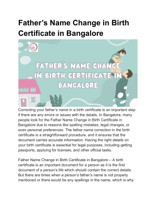 Father Name Change in Birth Certificate in Bangalore