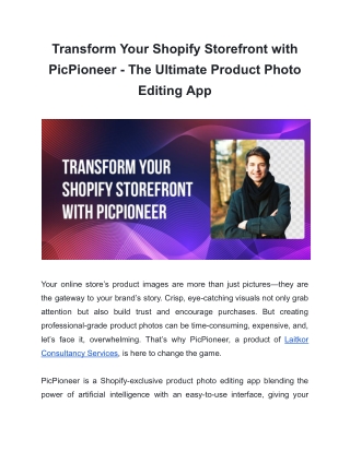 Transform Your Shopify Store with PicPioneer’s AI Image Editor