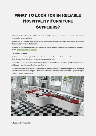 What To Look for In Reliable Hospitality Furniture Suppliers