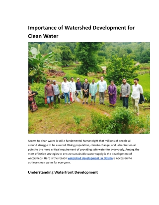 Importance of Watershed Development for Clean Water