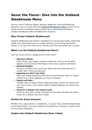 Outback Steakhouse Menu