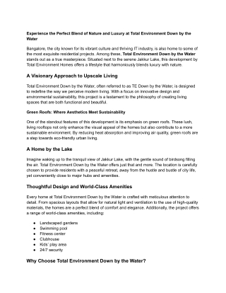 Experience the Perfect Blend of Nature and Luxury at Total Environment Down by the Water