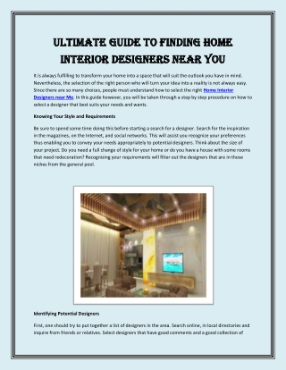 Ultimate Guide to Finding Home Interior Designers Near You