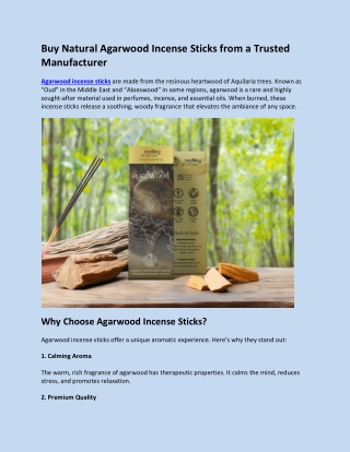 Buy Natural Agarwood Incense Sticks from a Trusted Manufacturer