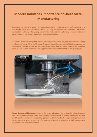 Modern Industries Importance of Sheet Metal Manufacturing