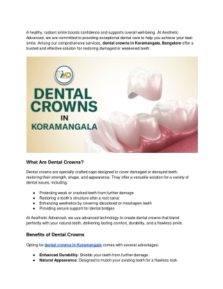 Top Benefits of Getting Dental Crowns in Koramangala