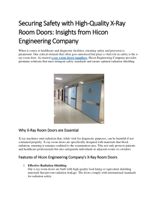 Securing Safety with High-Quality X-Ray Room Doors: Insights from Hicon Engineer