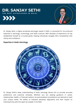 Dr. Sanjay Sethi The Best Astrologer in Delhi