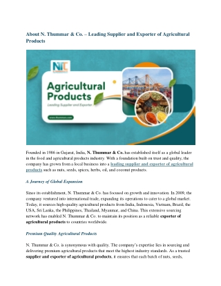 Leading Supplier and Exporter of Agricultural Products