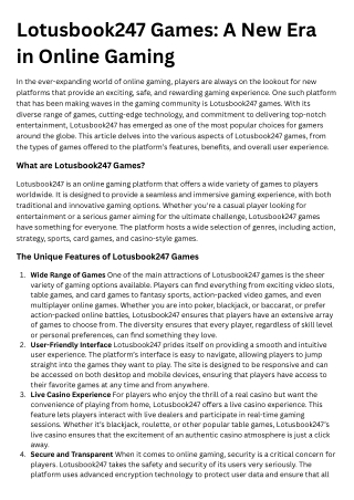 Lotusbook247 Games A New Era in Online Gaming