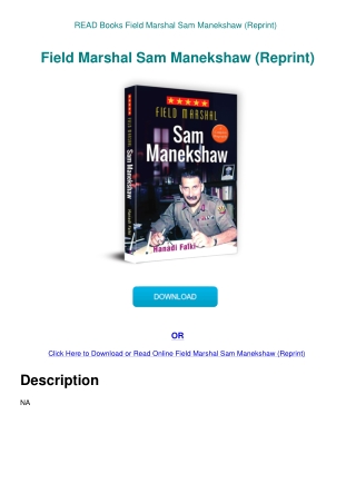 READ Books Field Marshal Sam Manekshaw (Reprint)