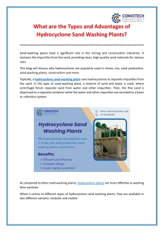 Main Types and Advantages of Hydrocyclone Sand Washing Plants