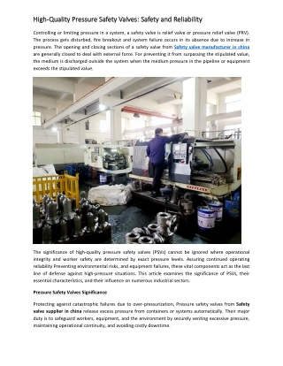 High-Quality Pressure Safety Valves Safety and Reliability