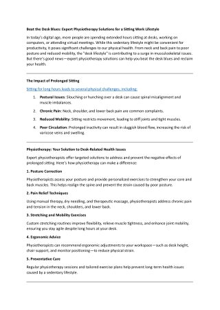 Physiotherapy: Your Solution to Desk-Related Health Issues
