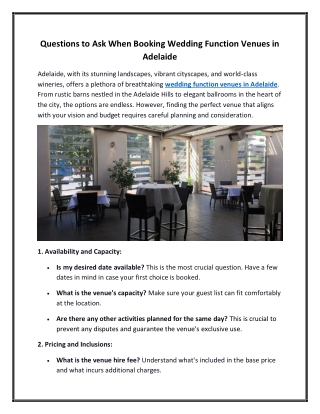 Questions to Ask When Booking Wedding Function Venues in Adelaide