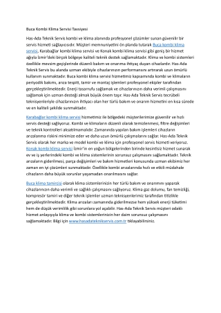 Buca Kombi Klima Servisi Tavsiyesi