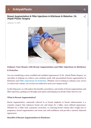 Breast Augmentation & Filler Injections in Kitchener & Waterloo  Dr. Atiyah Plastic Surgery