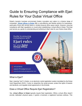Guide to Ensuring Compliance with Ejari Rules for Your Dubai Virtual Office