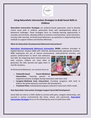 Using Naturalistic Intervention Strategies to Build Social Skills in Children