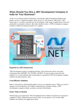 When Should You Hire a .NET Development Company in India for Your Business?