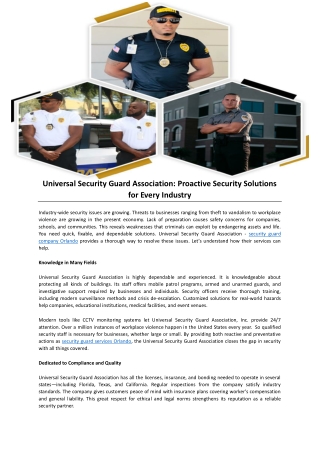 Universal Security Guard Association Proactive Security Solutions for Every Industry - Document