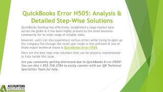 Expert Solutions for QuickBooks Error H505