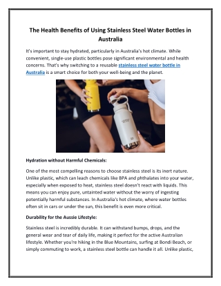 The Health Benefits of Using Stainless Steel Water Bottles in Australia