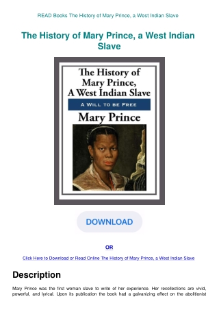 READ Books The History of Mary Prince  a West Indian Slave