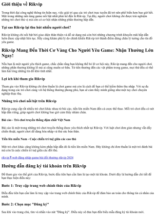 Rikvip Mang Đến Thời Cơ Vàng Cho Người Yêu Game: Nhận Thưởng Lớn Ngay!