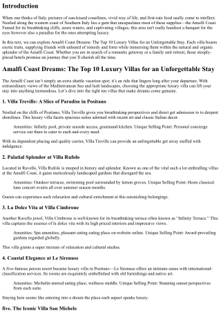 Amalfi Coast Dreams: The Top 10 Luxury Villas for an Unforgettable Stay