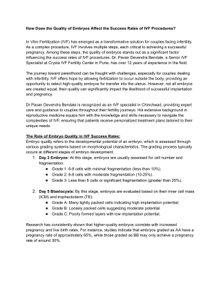 How Does the Quality of Embryos Affect the Success Rates of IVF Procedures?
