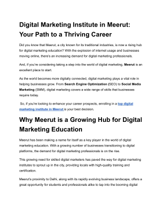 Digital Marketing Institute in Meerut