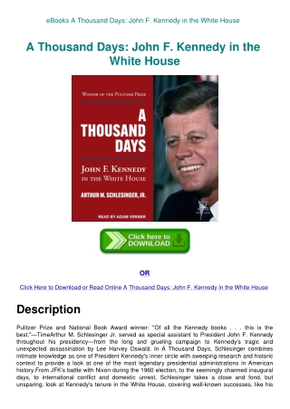 eBooks A Thousand Days John F. Kennedy in the White House