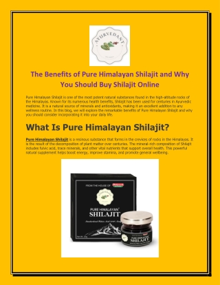 The Benefits of Pure Himalayan Shilajit and Why You Should Buy Shilajit Online