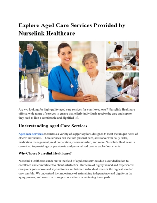Explore Aged Care Services Provided by Nurselink Healthcare