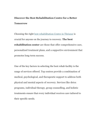 Discover the Best Rehabilitation Centre for a Better Tomorrow