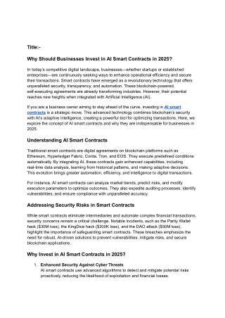 Top Reasons Why Businesses Should Invest in AI Smart Contracts in 2025