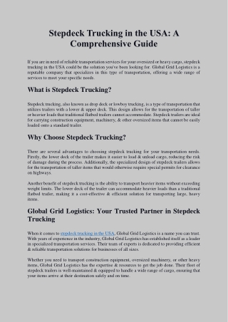 Stepdeck Trucking in the USA - A Comprehensive Guide
