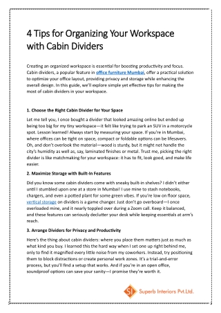 4 Tips for Organizing Your Workspace with Cabin Dividers