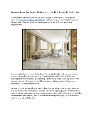 Accommodation Solutions by MyShortLets Is the First Step to the Perfect Stay