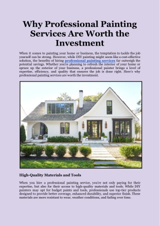 Why Professional Painting Services Are Worth the Investment