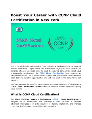 Boost Your Career with CCNP Cloud Certification in New York