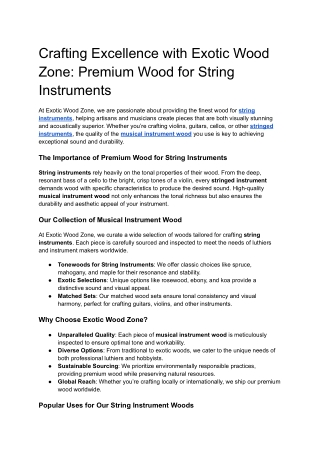 Crafting Excellence with Exotic Wood Zone: Premium Wood for String Instruments