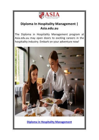 Diploma In Hospitality Management  Asia.edu.au