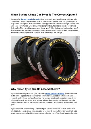 When Buying Cheap Car Tyres is The Correct Option