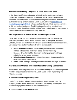 Social Media Marketing Companies in Dubai with Leads Dubai