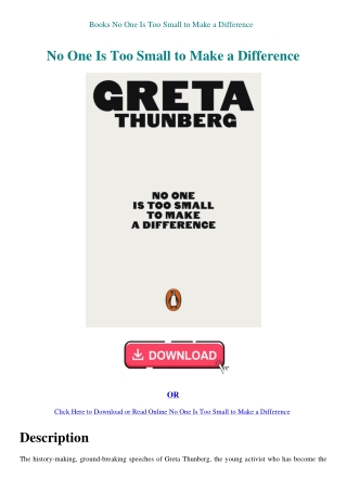 Books No One Is Too Small to Make a Difference